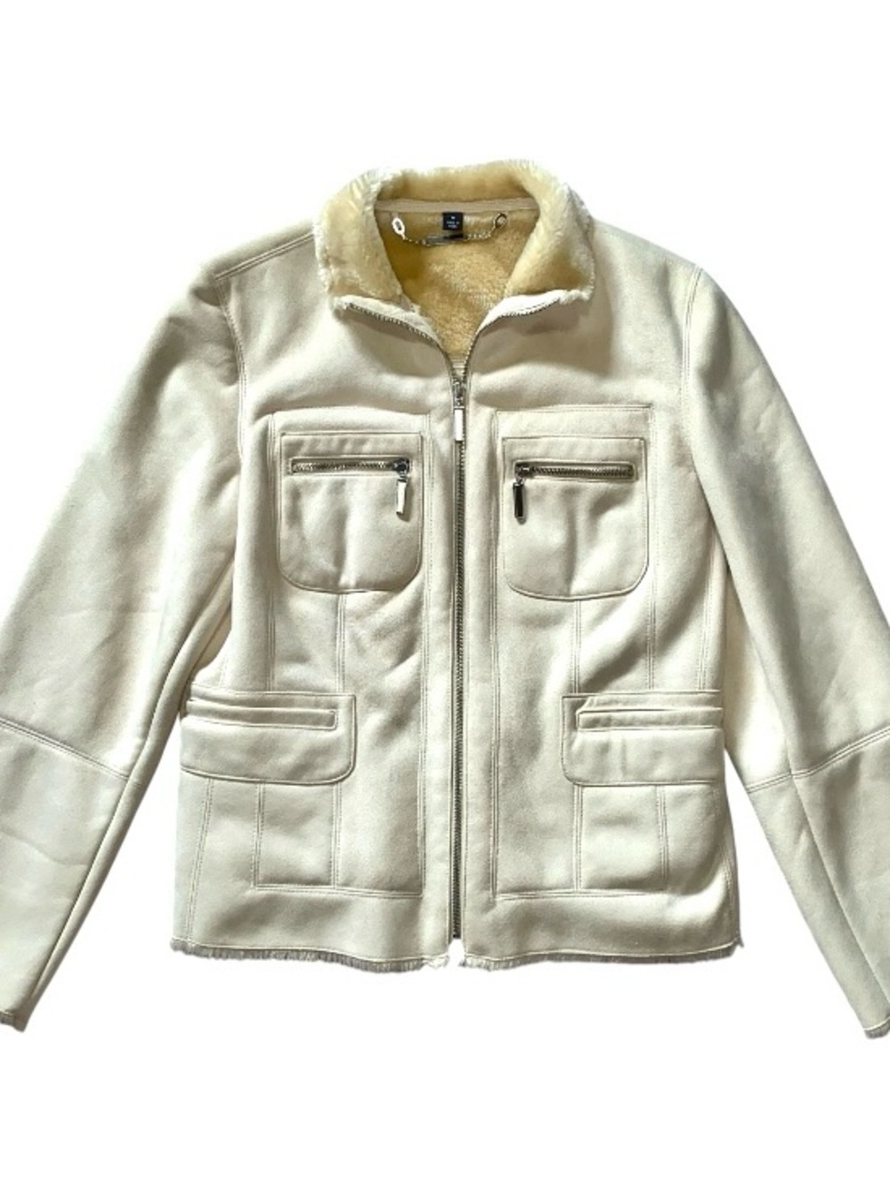 London Harbor Warm Winter Cream Faux Suede Jacket Full Zip Women’s Medium (C)